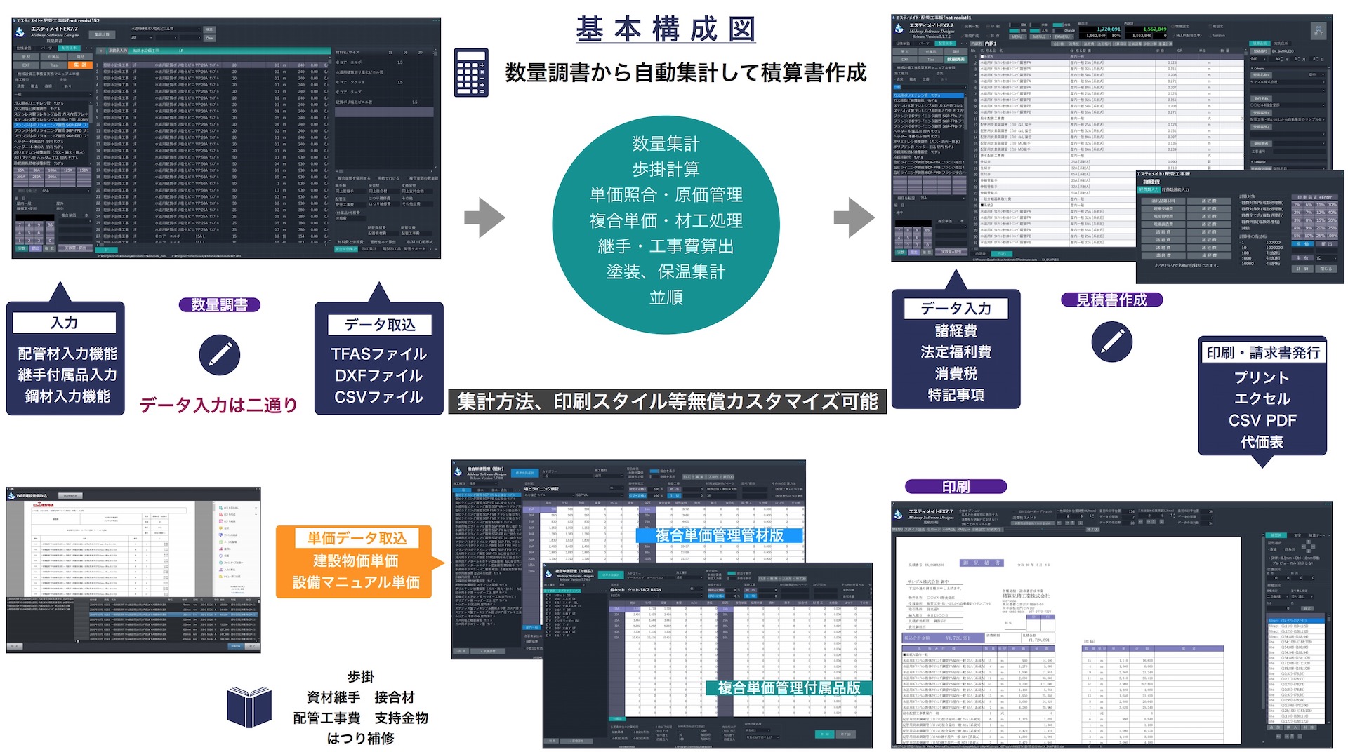 機械設備 配管工事用見積 積算ソフト エスティメイトex11 株式会社ミッドウェーソフトウェアデザインズ